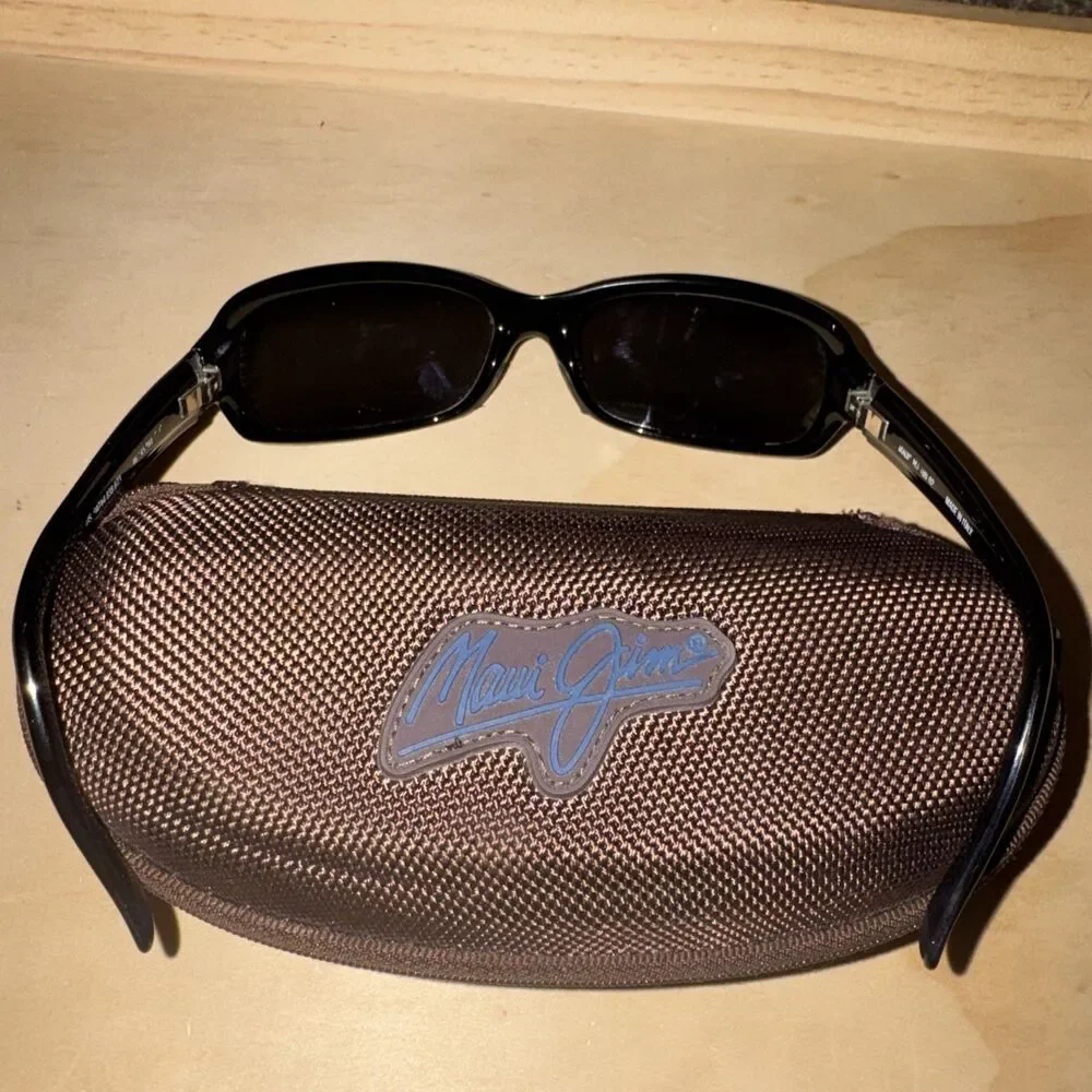 Maui Jim Lagoon Sunglasses MJ-189-02 Gloss Black Mens Polarized Wrap Italy Rare